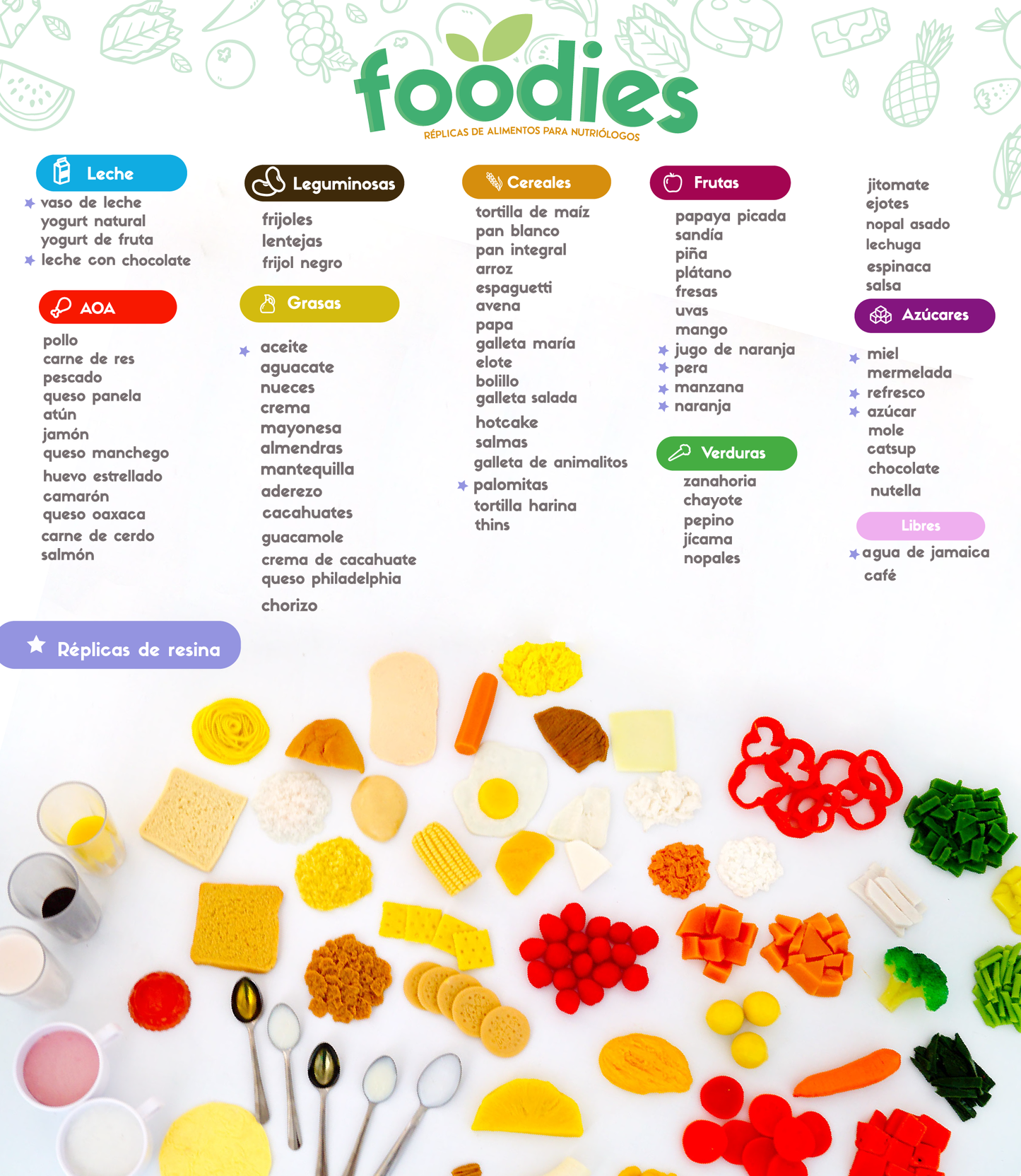 50  RÉPLICAS DE ALIMENTOS FLEXIBLES